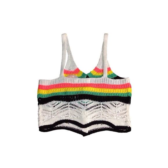 Jolie & Joy Crop Top Womens Small Crotchet Striped Multi Color Retro Boho NEW - Picture 2 of 6